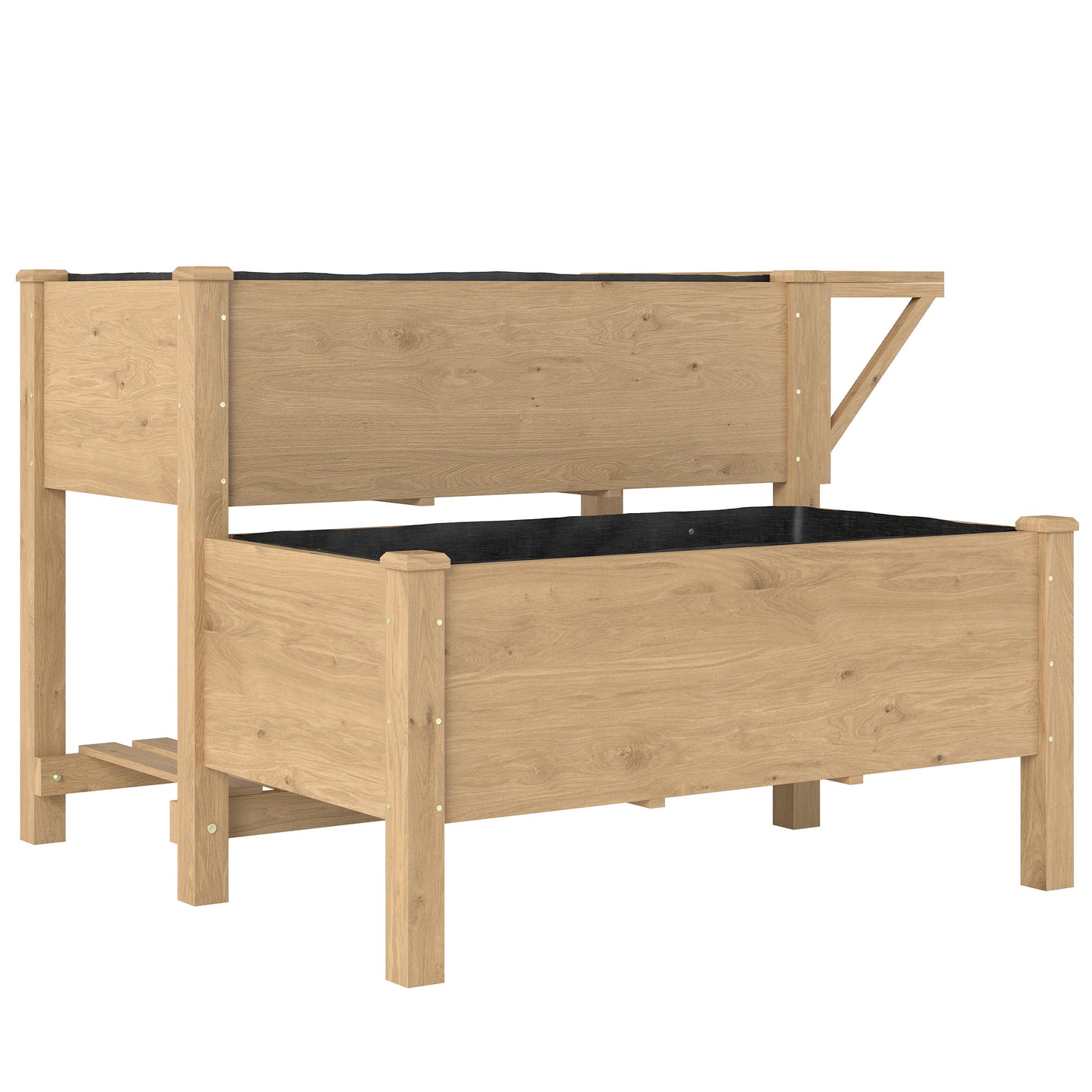Jardinieră Înălțată pe 2 Niveluri cu Rafturi din Lemn, 119,5x102x76,5cm, Maro