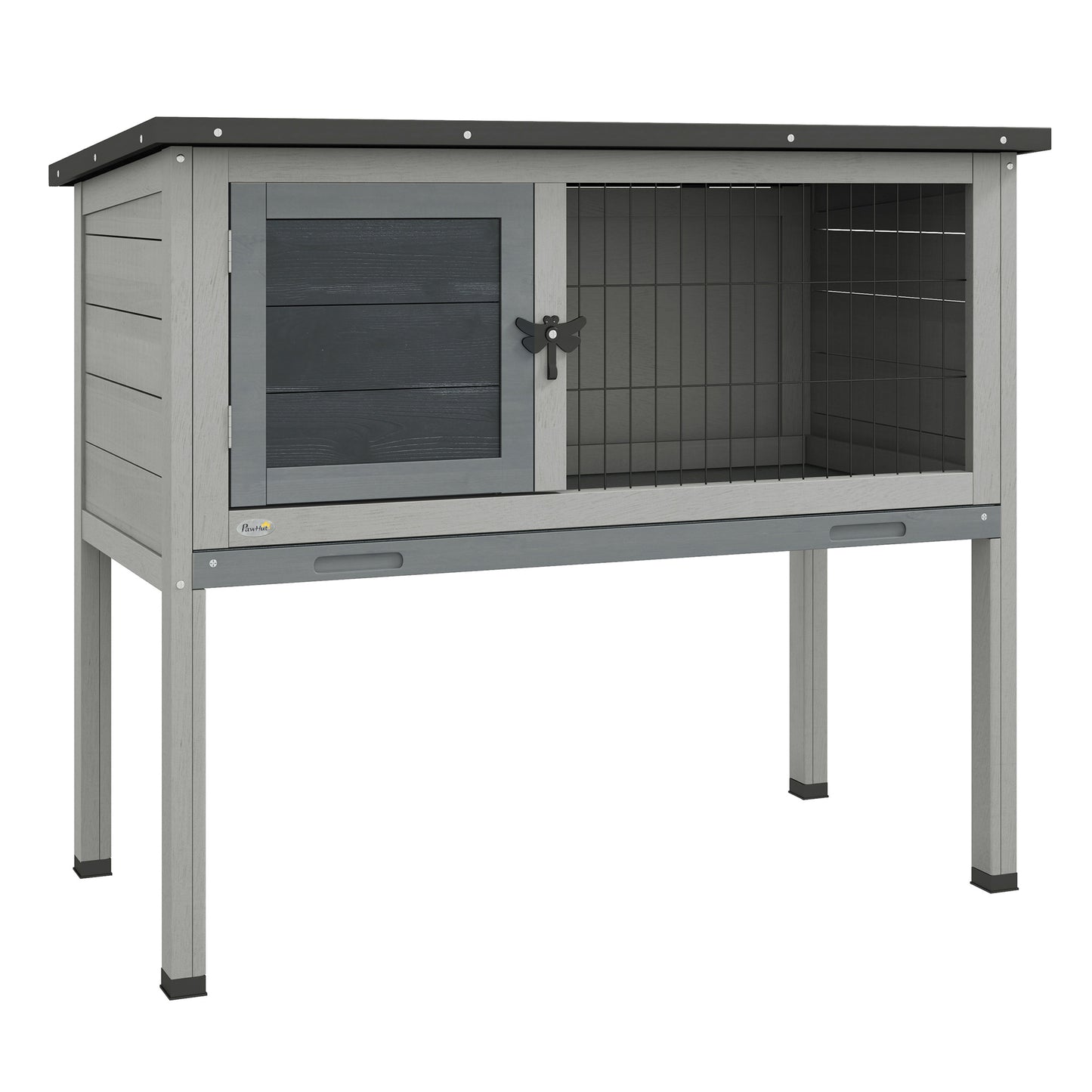 Cușcă pentru Iepuri Înălțată din Lemn pentru Exterior cu Acoperiș Rabatabil și Tavă Detasabilă, 84x43x70cm, Gri