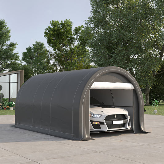 Cort Garaj Auto Portabil , 3x5m, Șopron Depozitare de Mare Capacitate, Prelată PE Impermeabilă cu Ușă cu Fermoar, Gri