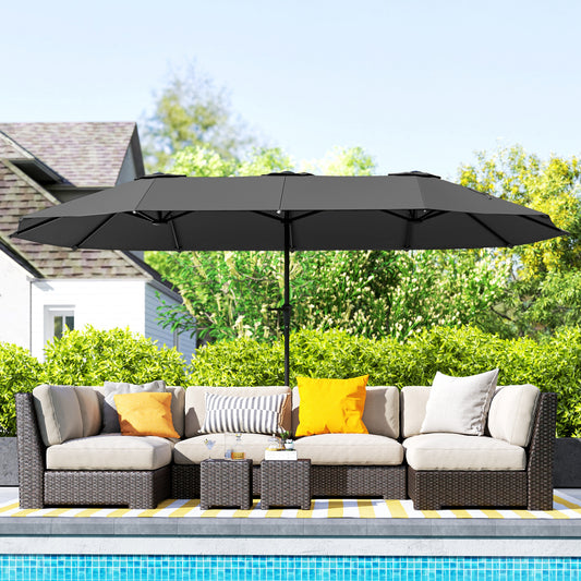 Umbrelă Dublă cu Orificii de Ventilație și Manivelă, din Metal și Poliester, 4x2,2x2,34 m, Neagră și Gri Închis