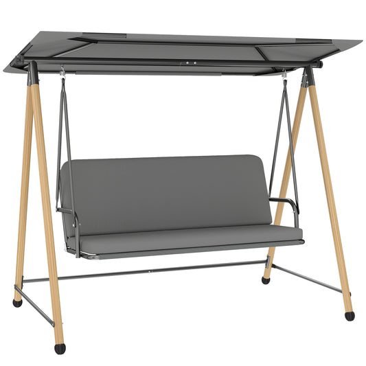 Balansoar de Grădină cu 3 Locuri, cu Copertină Reglabilă Impermeabilă și Pernă Detașabilă, Capacitate Maximă 360 kg, 208 x 125 x 180 cm, Gri