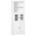 Dulap mobil cu 2 rafturi deschise și 2 dulapuri cu uși, din MDF și Sticlă, 60x30x162 cm, Alb
