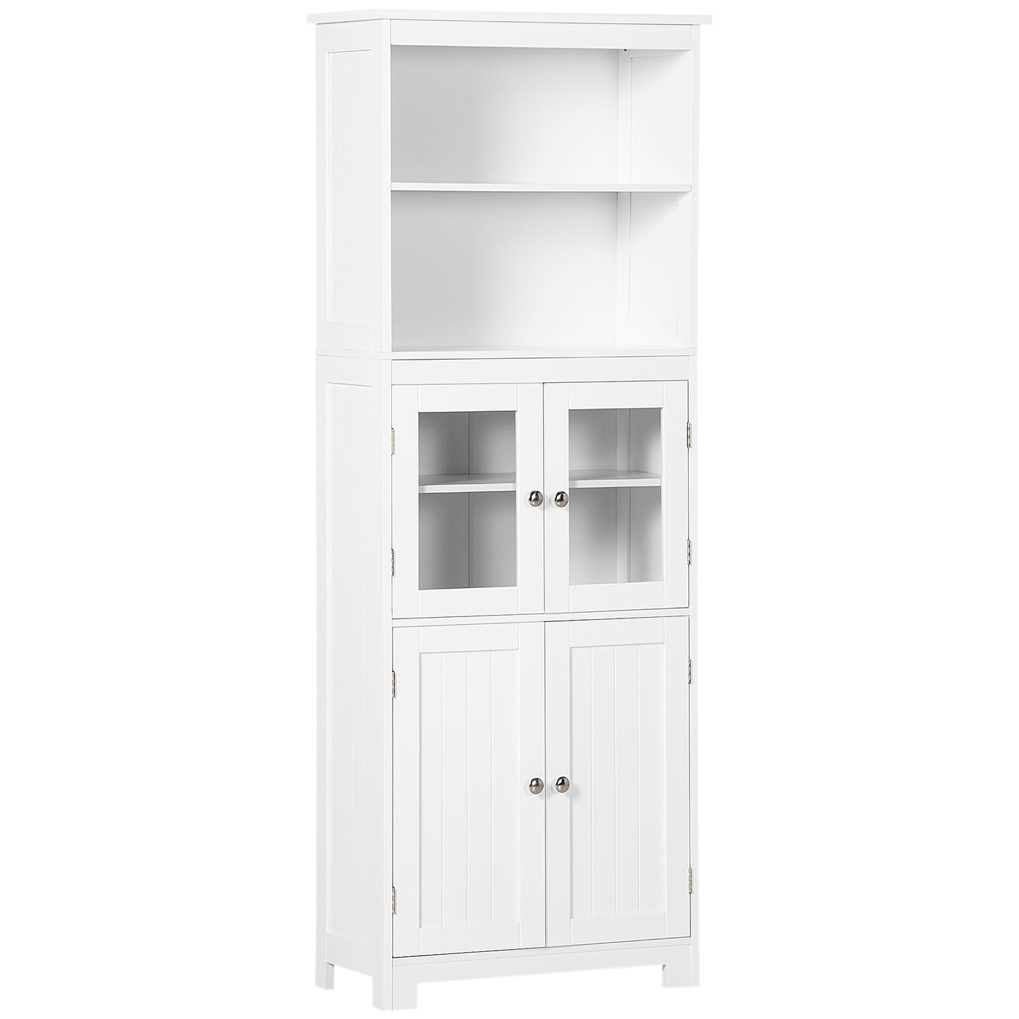 Dulap mobil cu 2 rafturi deschise și 2 dulapuri cu uși, din MDF și Sticlă, 60x30x162 cm, Alb