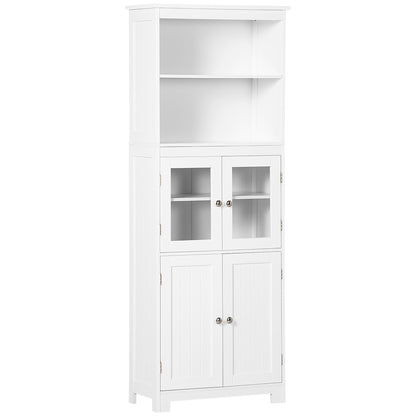 Dulap mobil cu 2 rafturi deschise și 2 dulapuri cu uși, din MDF și Sticlă, 60x30x162 cm, Alb