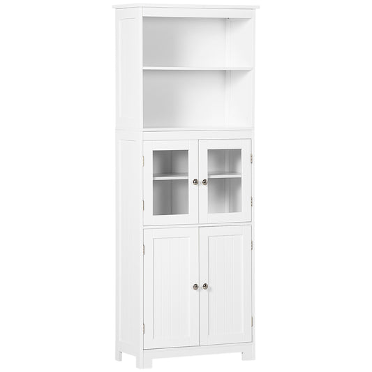 Dulap mobil cu 2 rafturi deschise și 2 dulapuri cu uși, din MDF și Sticlă, 60x30x162 cm, Alb