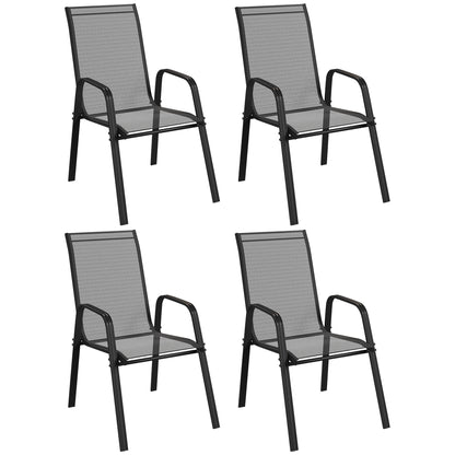 Set 6 Piese Scaune de Gradina cu Cotiere, Scaune de Exterior Stivuibile din Metal si Tesatura Respirabila, Maro