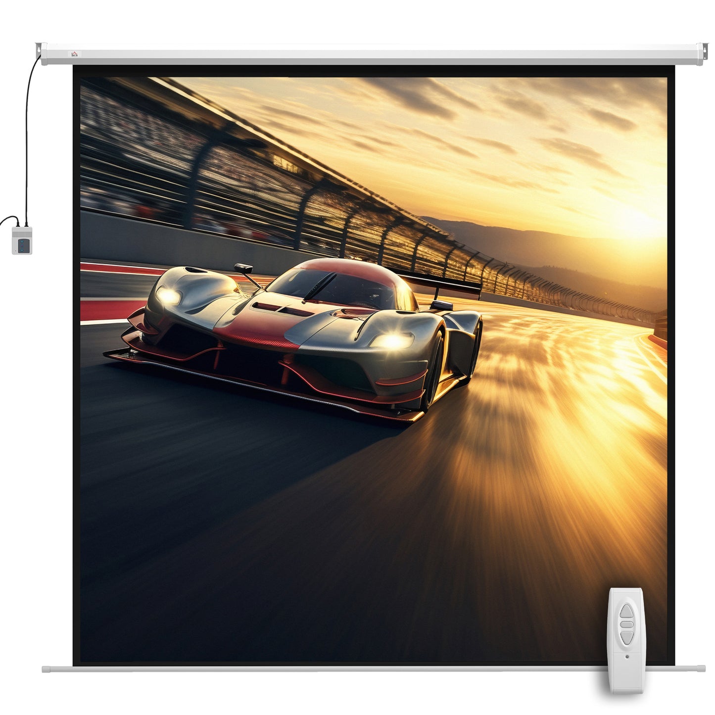 Ecran Proiector Motorizat de 120" cu Telecomandă, din Plastic și Metal, 236,5x8x236,5 cm, Alb