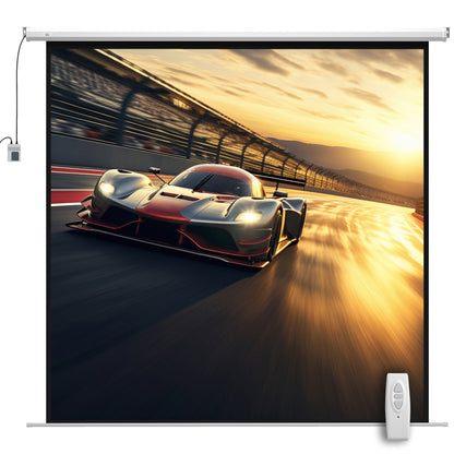 Ecran Proiector Motorizat de 120" cu Telecomandă, din Plastic și Metal, 236,5x8x236,5 cm, Alb