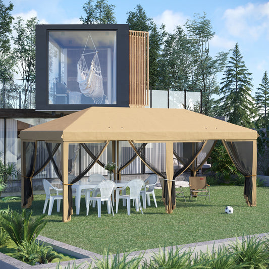Baldachin Pop-Up cu Plasă, Cort pentru Petreceri cu Geantă de Transport pentru Exterior, 585x295x270 cm, Bej