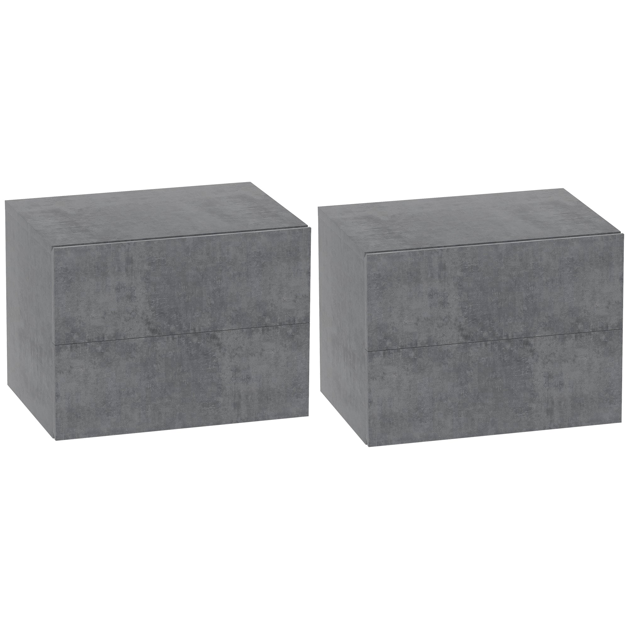 Set de 2 Noptiere Suspendate cu 2 Sertare, Noptieră de Perete pentru Dormitor, Modernă și Economie Spațiu, 40x29x30 cm, Gri