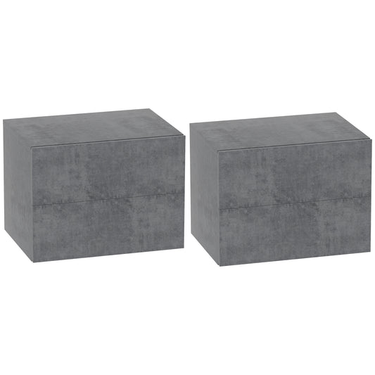 Set de 2 Noptiere Suspendate cu 2 Sertare, Noptieră de Perete pentru Dormitor, Modernă și Economie Spațiu, 40x29x30 cm, Gri