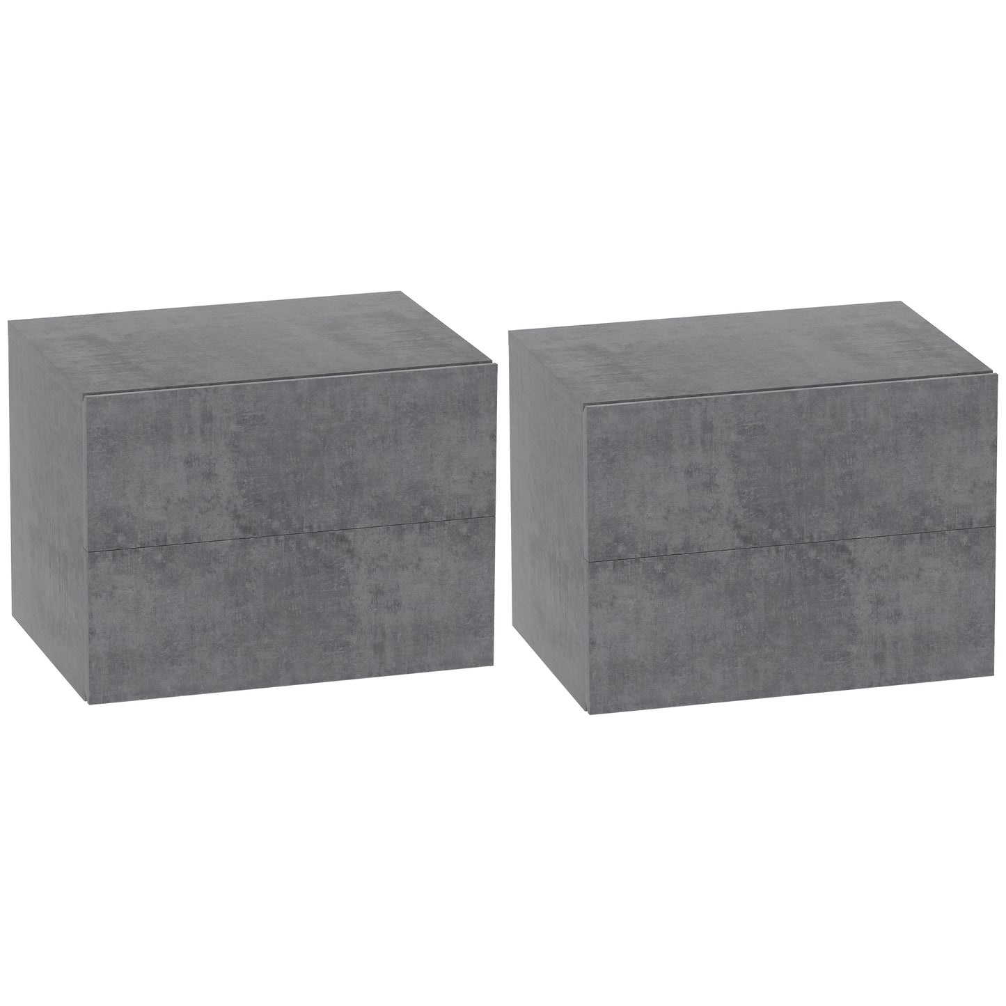 Set de 2 Noptiere Suspendate cu 2 Sertare, Noptieră de Perete pentru Dormitor, Modernă și Economie Spațiu, 40x29x30 cm, Gri