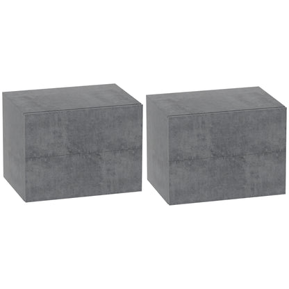 Set de 2 Noptiere Suspendate cu 2 Sertare, Noptieră de Perete pentru Dormitor, Modernă și Economie Spațiu, 40x29x30 cm, Gri