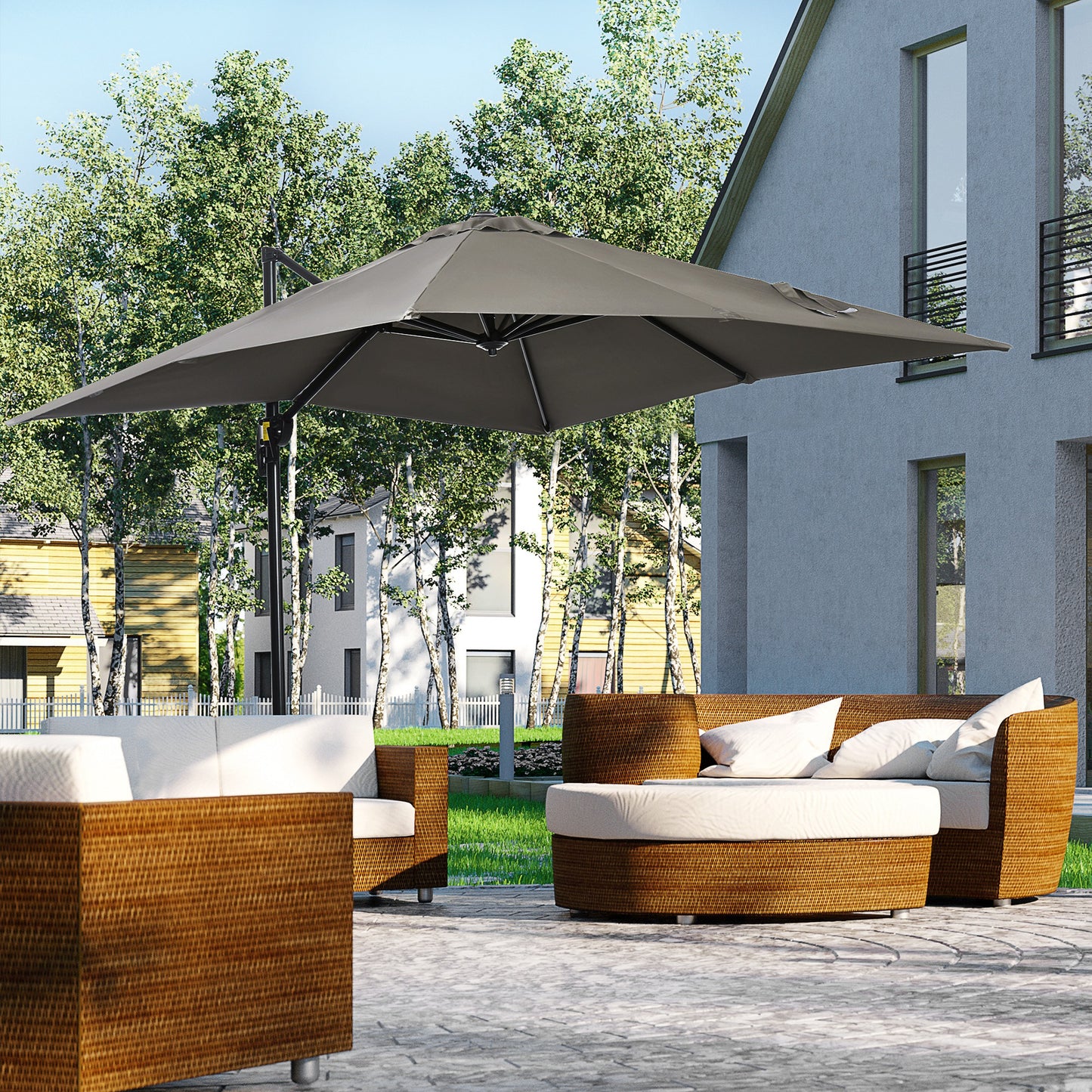 Umbrelă de grădină cu manivelă 2,5x2,5 m, cu rotație 360° și parasolar reglabil, gri deschis