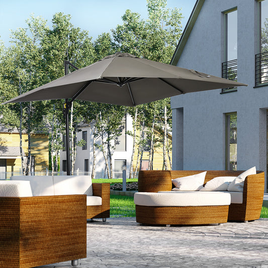 Umbrelă de grădină cu manivelă 2,5x2,5 m, cu rotație 360° și parasolar reglabil, gri deschis