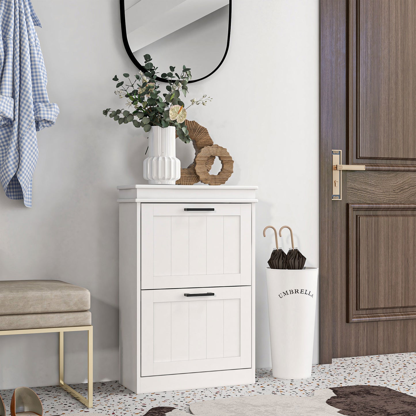 Dulap Modern pentru Pantofi cu 2 Sertare Rabatabile, Capacitate 10 Perechi și Raft Reglabil, 54x24x82,5 cm, Alb