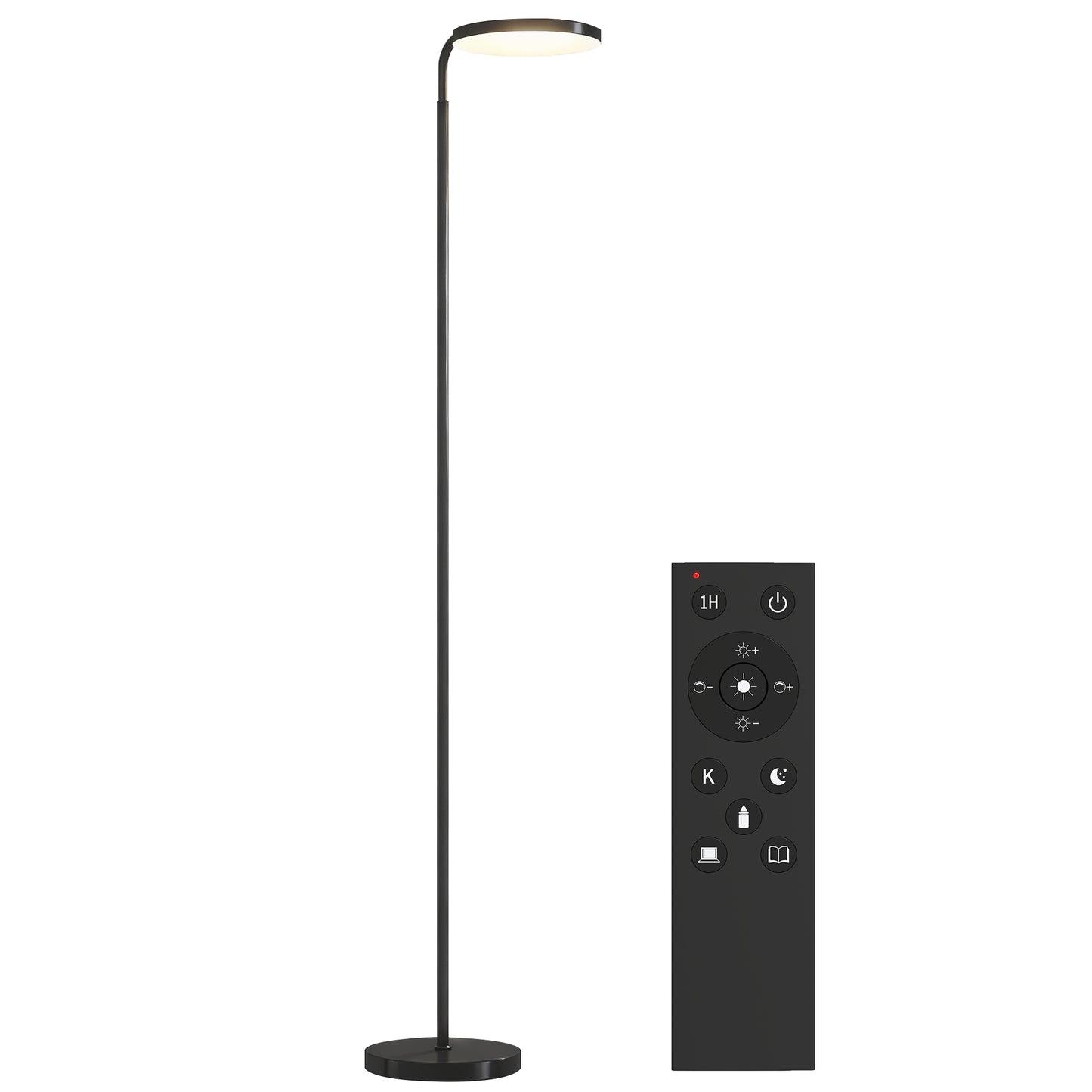 Lampă de Podea LED cu Cap Rotativ la 350° și Telecomandă Magnetică, Reglaj Continuu 3000K-6500K, Negru