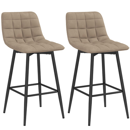Scaune de bar Nordic, cu spătar și suport pentru picioare, 84 cm, din catifea și metal, Maro