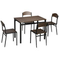 Set de sufragerie 5 piese cu 1 masa dreptunghiulara 100x63x76,5 cm si 4 scaune 45x40x82 cm, otel si MDF, maro negru