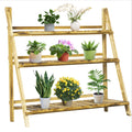 Suport Pliabil pentru Plante din Lemn de Brad cu 3 Nivele, 100x37x93 cm, Lemn Natural