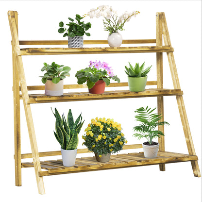 Suport Pliabil pentru Plante din Lemn de Brad cu 3 Nivele, 100x37x93 cm, Lemn Natural