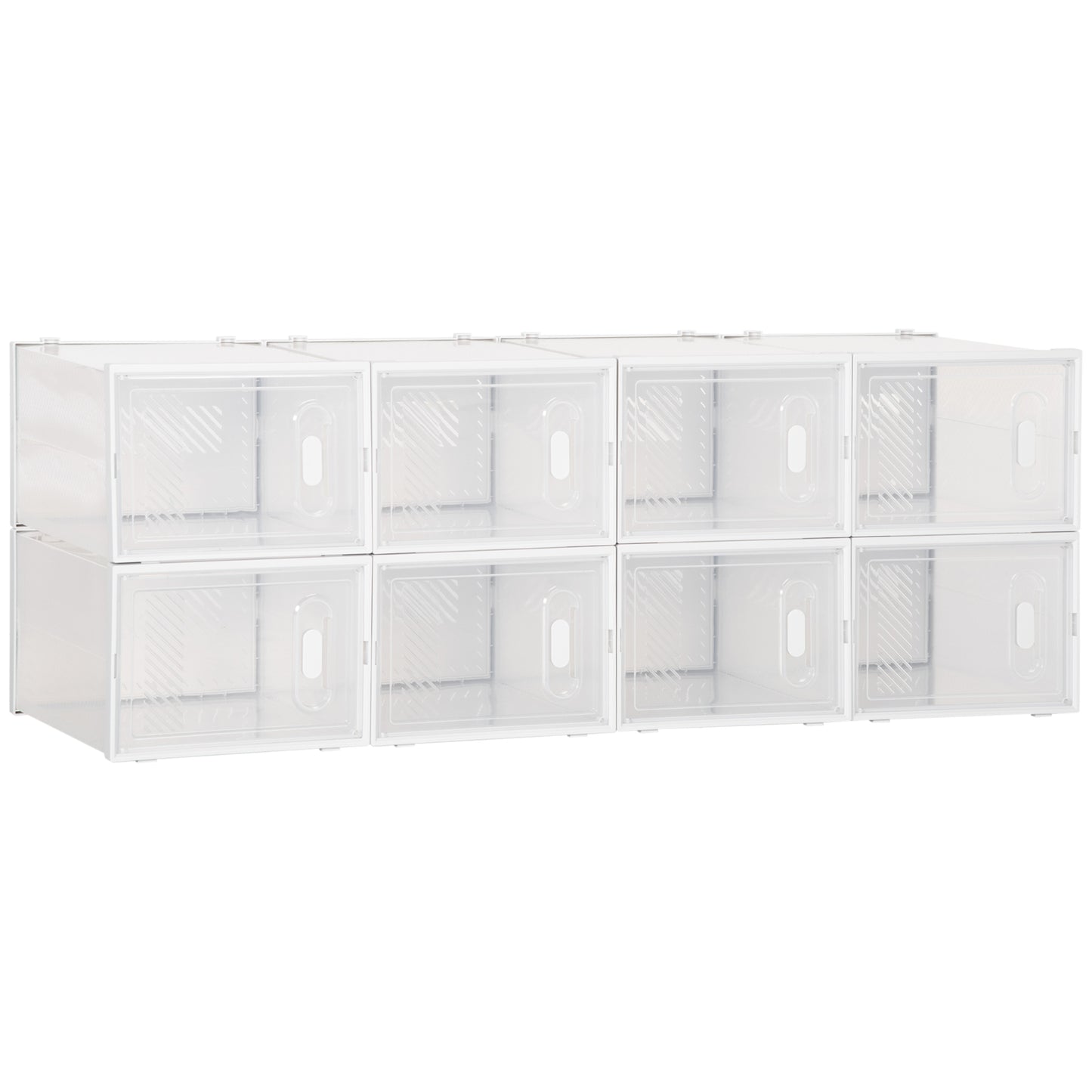 Mobilier pentru organizarea incaltamintei cu gauri de ventilare, 8 cuburi, 28x36x21cm din Plastic PP, Alb si transparent