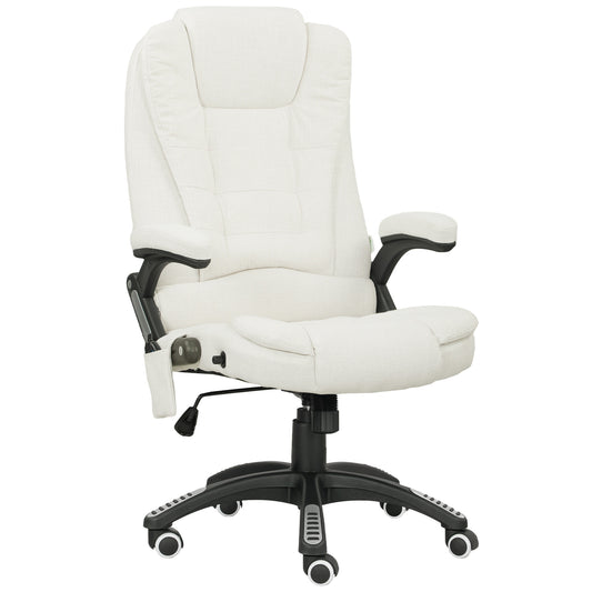 Scaun de Birou Reclinabil cu Masaj, Înălțime Reglabilă, Telecomandă, Textil cu Aspect de In, Crem