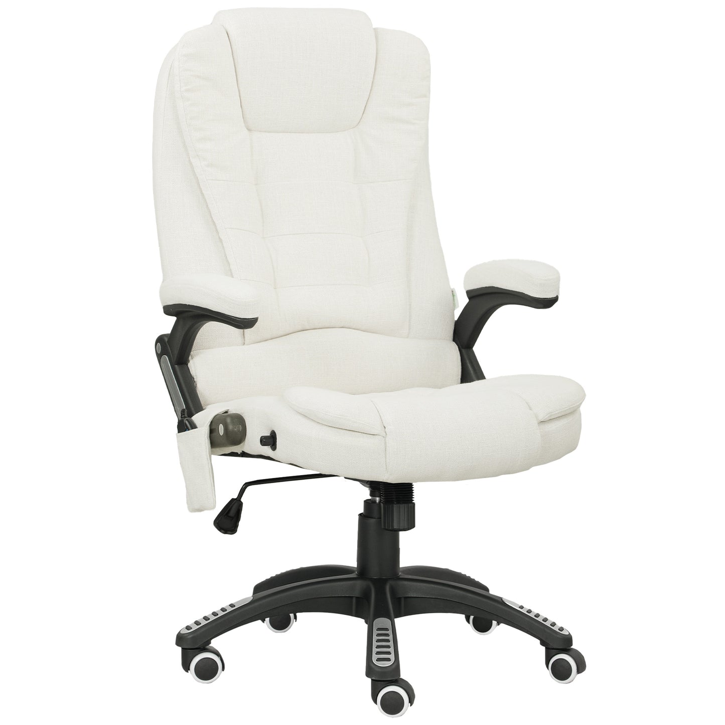 Scaun de Birou Reclinabil cu Masaj, Înălțime Reglabilă, Telecomandă, Textil cu Aspect de In, Crem