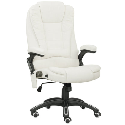Scaun de Birou Reclinabil cu Masaj, Înălțime Reglabilă, Telecomandă, Textil cu Aspect de In, Crem