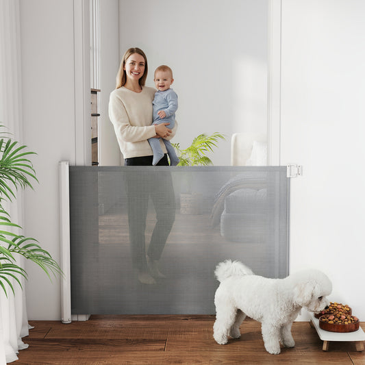 Cancellino per Cani Estensibile fino a 115 cm, in Poliestere e Acciaio, 115x82.5 cm, Bianco e Grigio