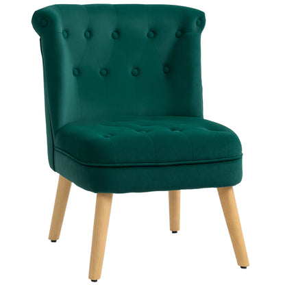 Fotoliu pentru Living din Catifea cu Șezut Tapițat și Matlasat cu Nasturi, 60x66x79 cm, Verde