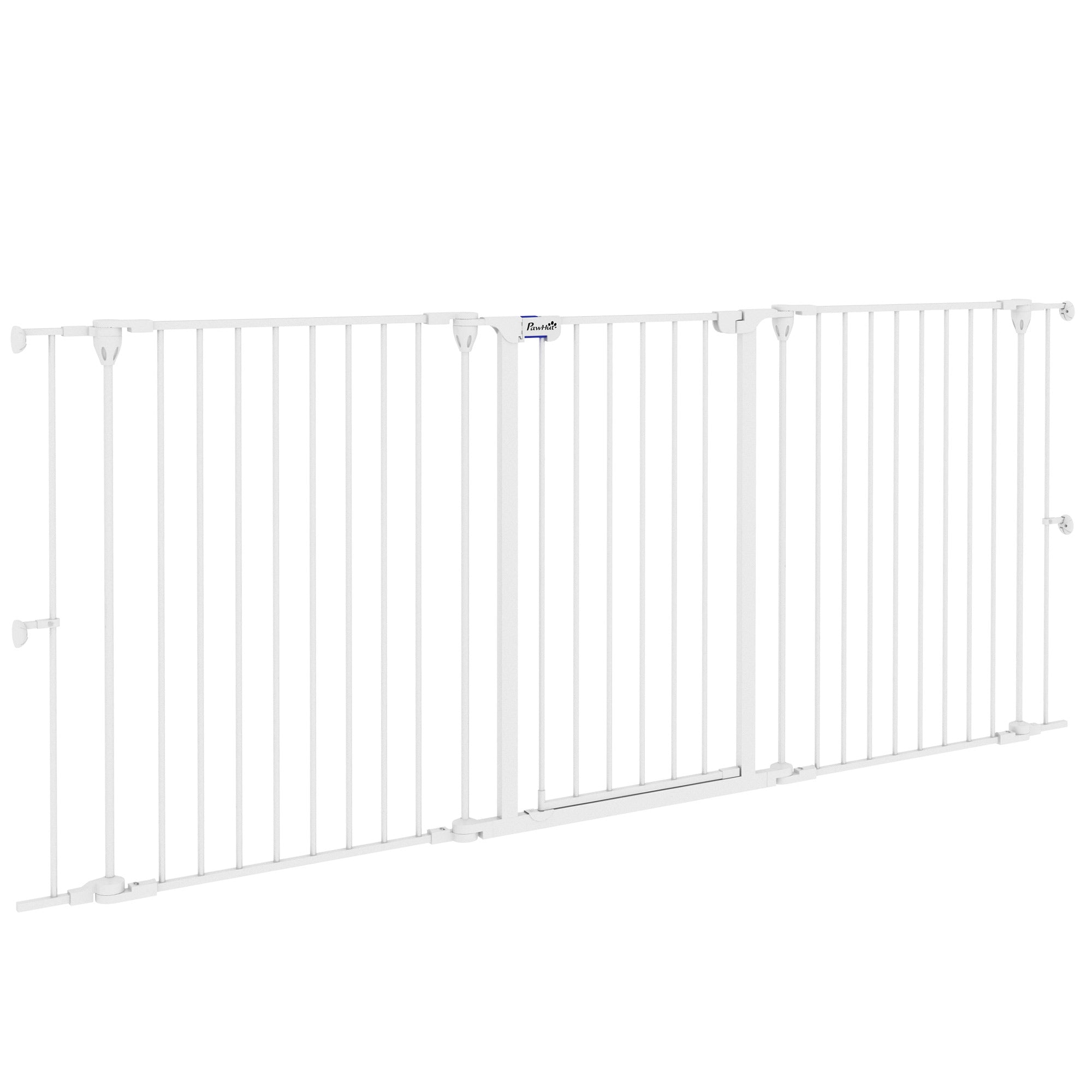 Poartă pentru Câini cu 3 Panouri și Sistem Dublu de Închidere, Barieră pentru Câini pentru Scări, Uși, Holuri, 206x90 cm, Alb