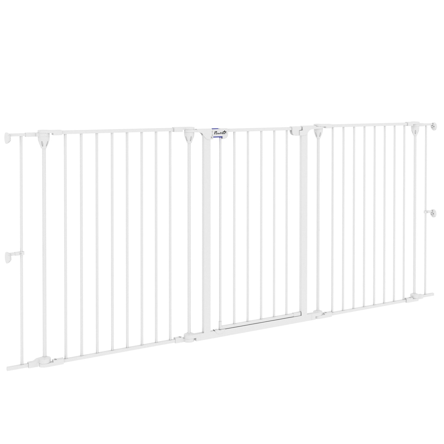 Poartă pentru Câini cu 3 Panouri și Sistem Dublu de Închidere, Barieră pentru Câini pentru Scări, Uși, Holuri, 206x90 cm, Alb