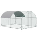 țarc pentru găini din metal galvanizat cu acoperiș și acoperire anti-UV, 280x380x197 cm, argintiu
