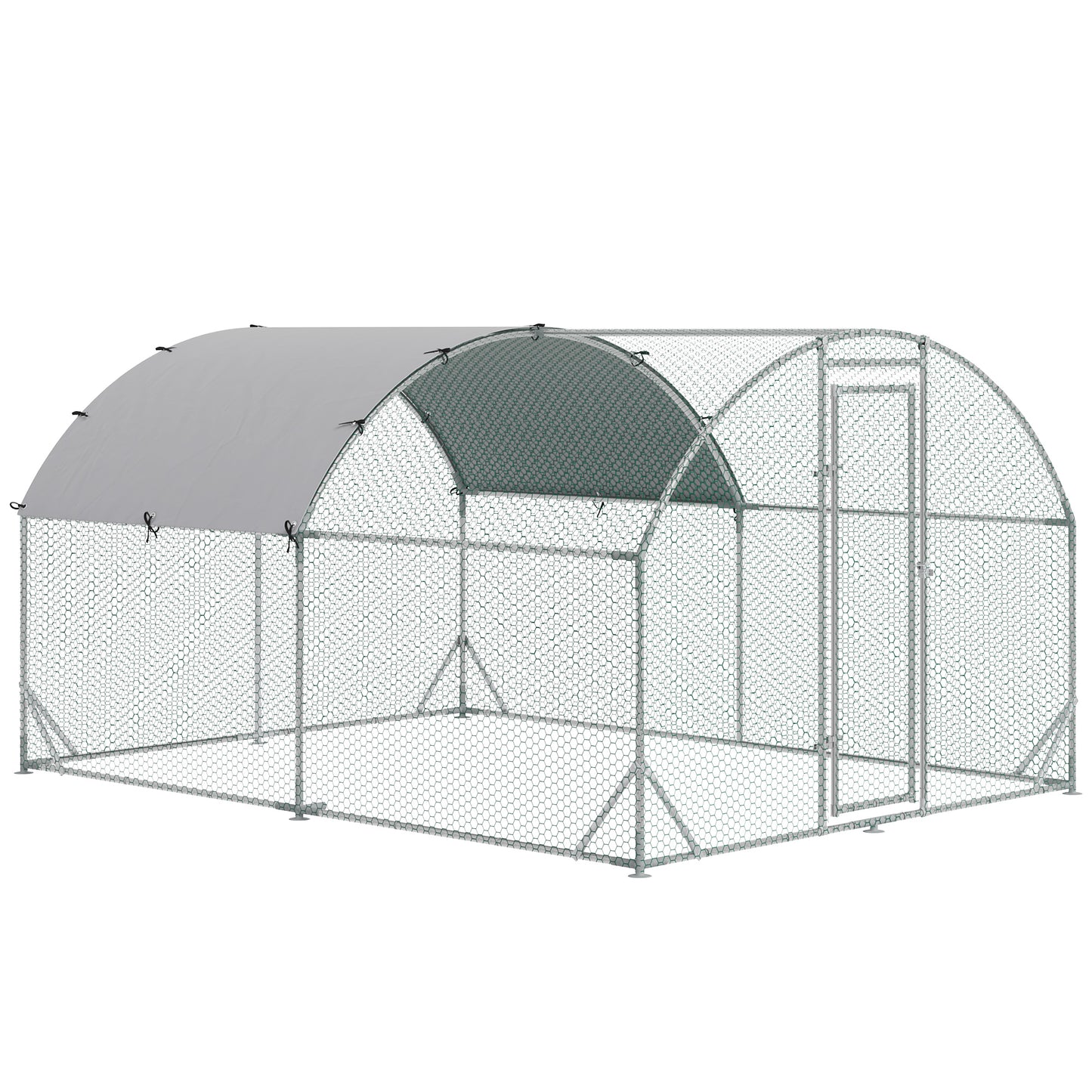 țarc pentru găini din metal galvanizat cu acoperiș și acoperire anti-UV, 280x380x197 cm, argintiu