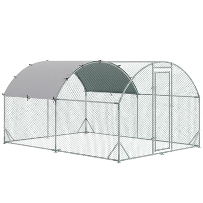 țarc pentru găini din metal galvanizat cu acoperiș și acoperire anti-UV, 280x380x197 cm, argintiu