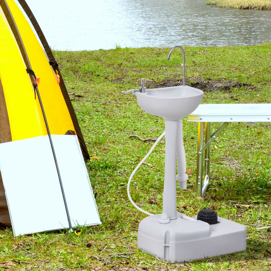 Chiuveta Portabila Camping – 17 L Apa & 3.5 L Sapun, cu Roti
