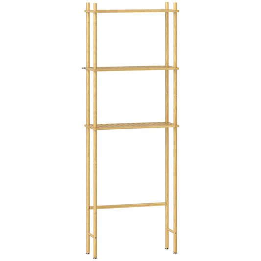 Dulap deasupra WC-ului cu 3 rafturi cu lamele economisitoare de spațiu din bambus, 63,5x25,5x181 cm, culoare lemn