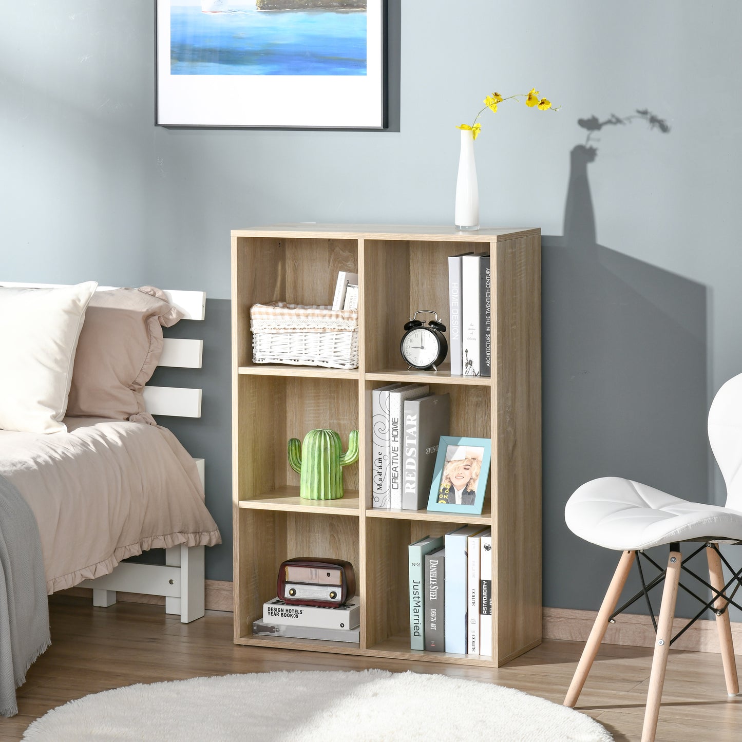 Mobile Libreria Moderno a 6 Cubi in Legno, 65.5x30x97.5 cm, color Rovere