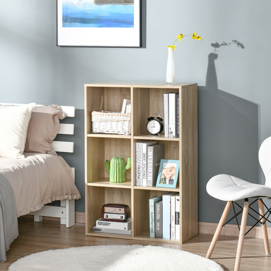 Mobile Libreria Moderno a 6 Cubi in Legno, 65.5x30x97.5 cm, color Rovere