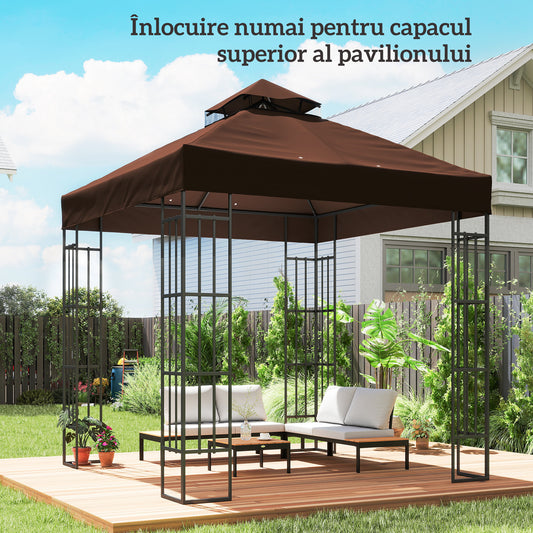 Acoperiș de Schimb pentru Foișor 3x3 m cu 2 Niveluri pentru Grădină, Pânză Rezistentă la Apă din Țesătură Oxford 370g/㎡ Anti-UV 30+ cu Orificii de Drenaj, Cafea