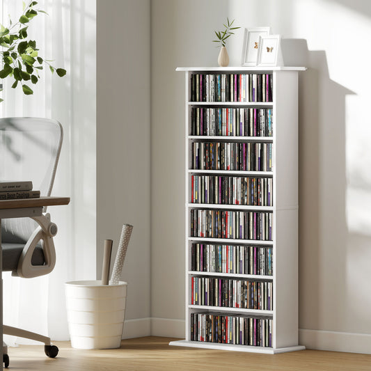 Raft pentru CD-uri cu 6 rafturi reglabile, capacitate de 360 CD-uri/185 DVD-uri, 58x24x124,5 cm, alb