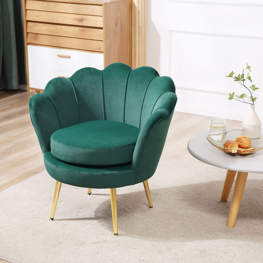 Fotoliu Design Vintage, Tapitat în Catifea Verde, Fotoliu de Accent pentru Relaxare în Dormitor, Stil Clasic Modern