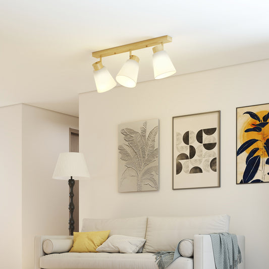 Candelabru de Tavan cu 3 Puncte de Lumină Reglabile la 90° și Dulii E27, Culoare Lemn