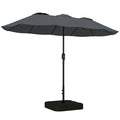 Umbrelă Dublă cu 12 Spițe, Manivelă, Bază Metalică și Saci de Nisip, din Metal și Poliester, 3x1.5 m, Gri Închis