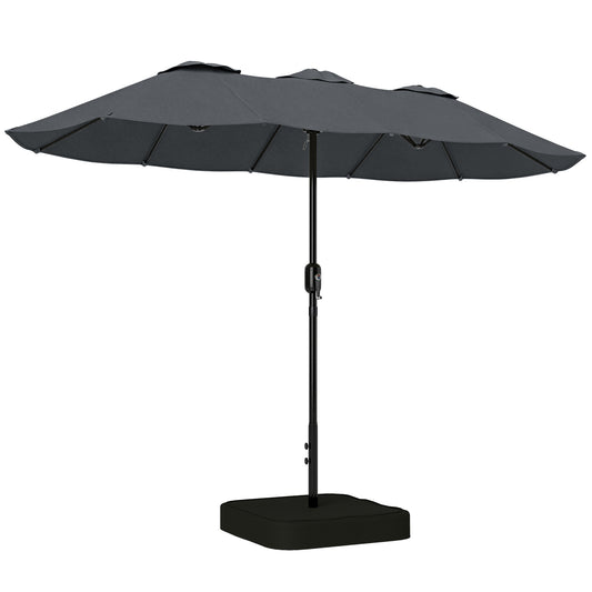 Umbrelă Dublă cu 12 Spițe, Manivelă, Bază Metalică și Saci de Nisip, din Metal și Poliester, 3x1.5 m, Gri Închis