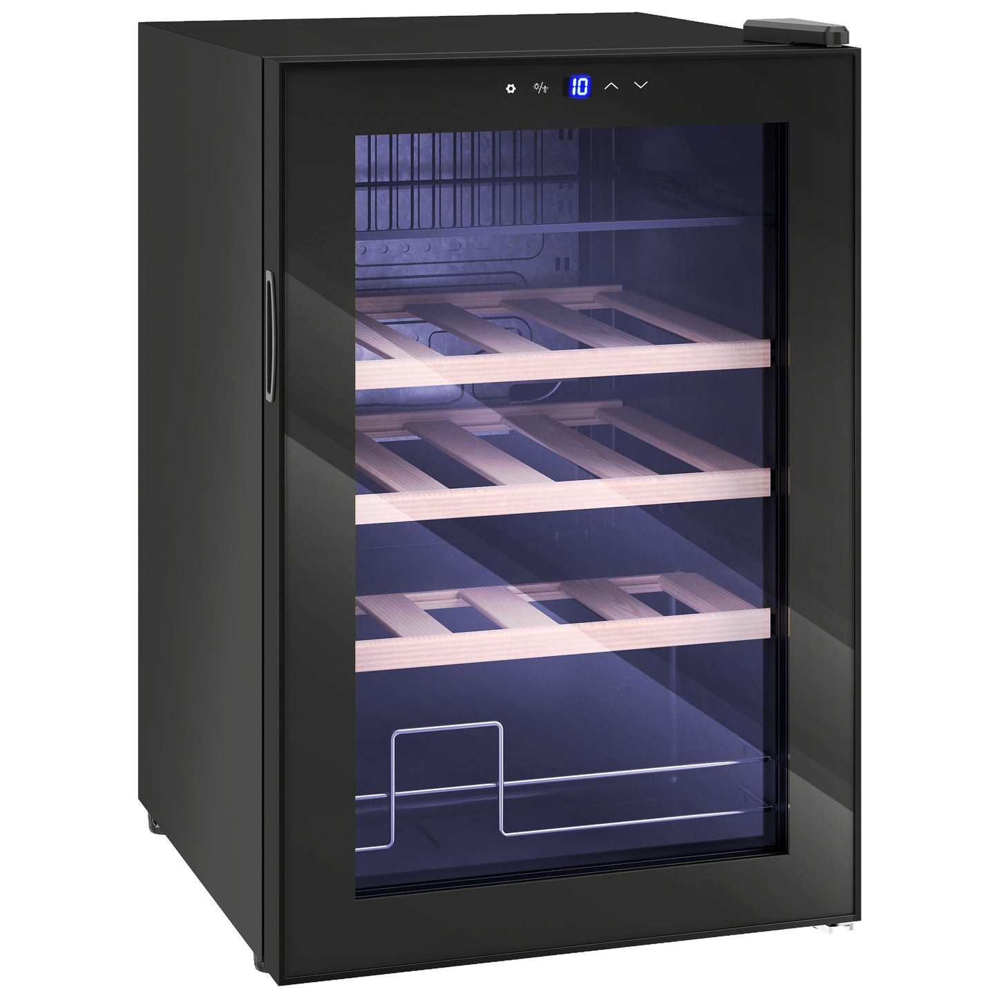 Vitrină pentru Vinuri Refrigerată 12 Sticle 53L Vitrină Frigider Silențioasă Temperatură Reglabilă 5-18℃ Frigider Vinuri Bar cu Sticlă Anti UV, Rafturi, Compresor, Display Tactil, Lumini LED, Clasa G