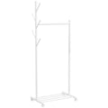 Stand Cuier de Podea cu Roți, 5 Cârlige și Raft Inferior pentru Încălțăminte, Alb