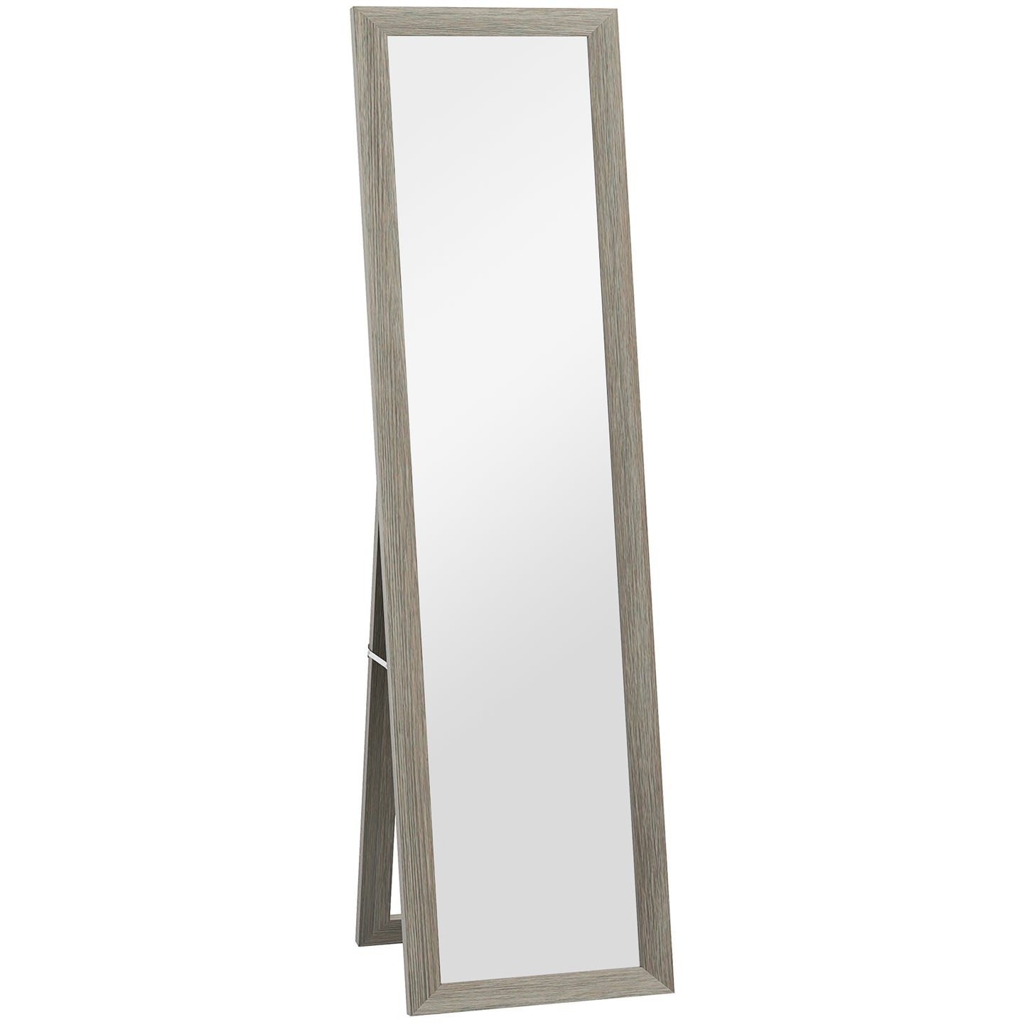 Oglindă modernă de podea, în mărime completă, cu ramă și suport, din lemn și sticlă, 37x40x155 cm, gri