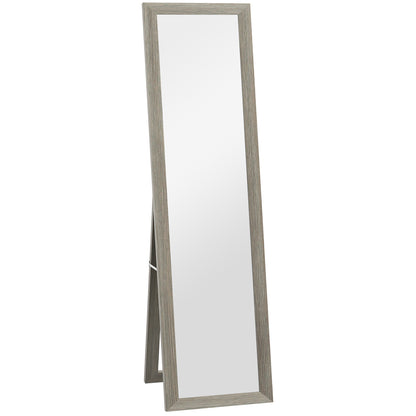 Oglindă modernă de podea, în mărime completă, cu ramă și suport, din lemn și sticlă, 37x40x155 cm, gri